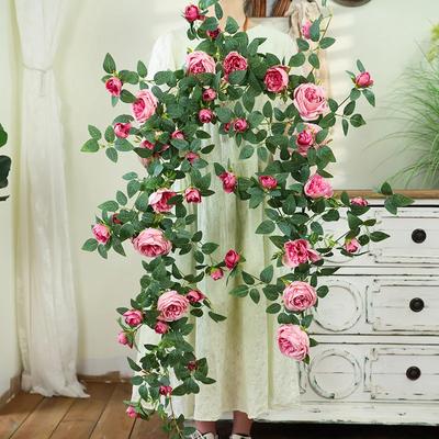 Artificial Sweetheart Roses Vine Silk Flowers Rattan Cafe Decorative Simulation Rose Plant Fake Flower Vines Bar Decoration