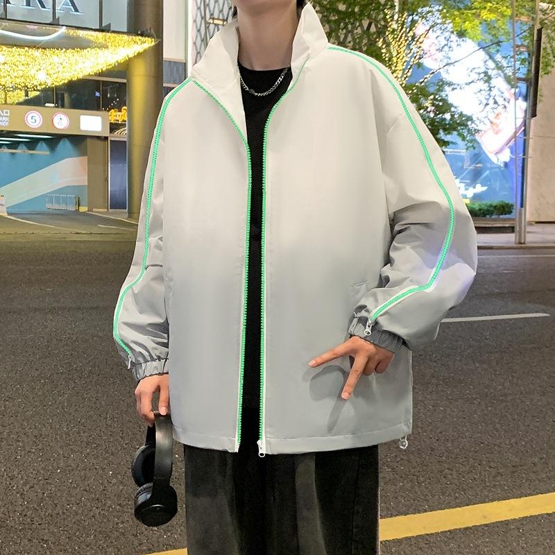 Schrittweise wechselnde drei leuchtende Reißverschlüsse Lockere Unisex Freizeitjacke mit Stehkragen