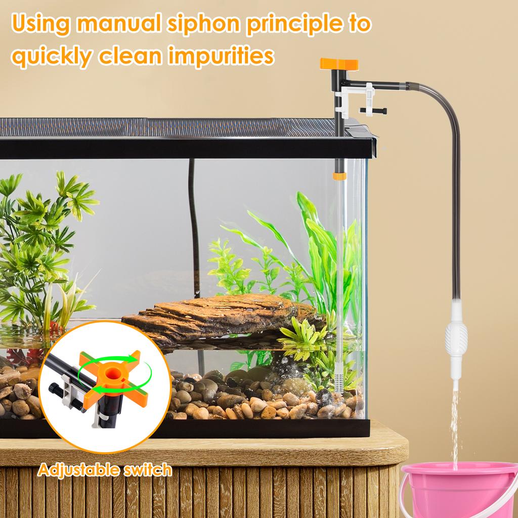 Siphon Fish Tank Cleaner Hand Aquarium Vacuum Gravel Cleaner Efficient Siphon Pump Water Change Reusable Fish Tank Accessories