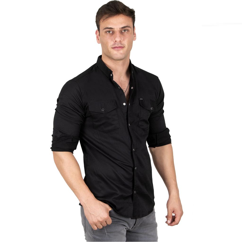 DeepSEA Herren-Hemd aus gestricktem Stoff mit Druckknopf und doppelter Tasche 2300415