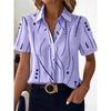 Womens Loose Fit Short Sleeve Printed Shirt Casual Vacation Style Collared Open Front Top
