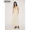 Zaprha 2025 Summer New Fashion Temperament Honeycomb Patchwork V-neck Midi Sling Dress 0881393