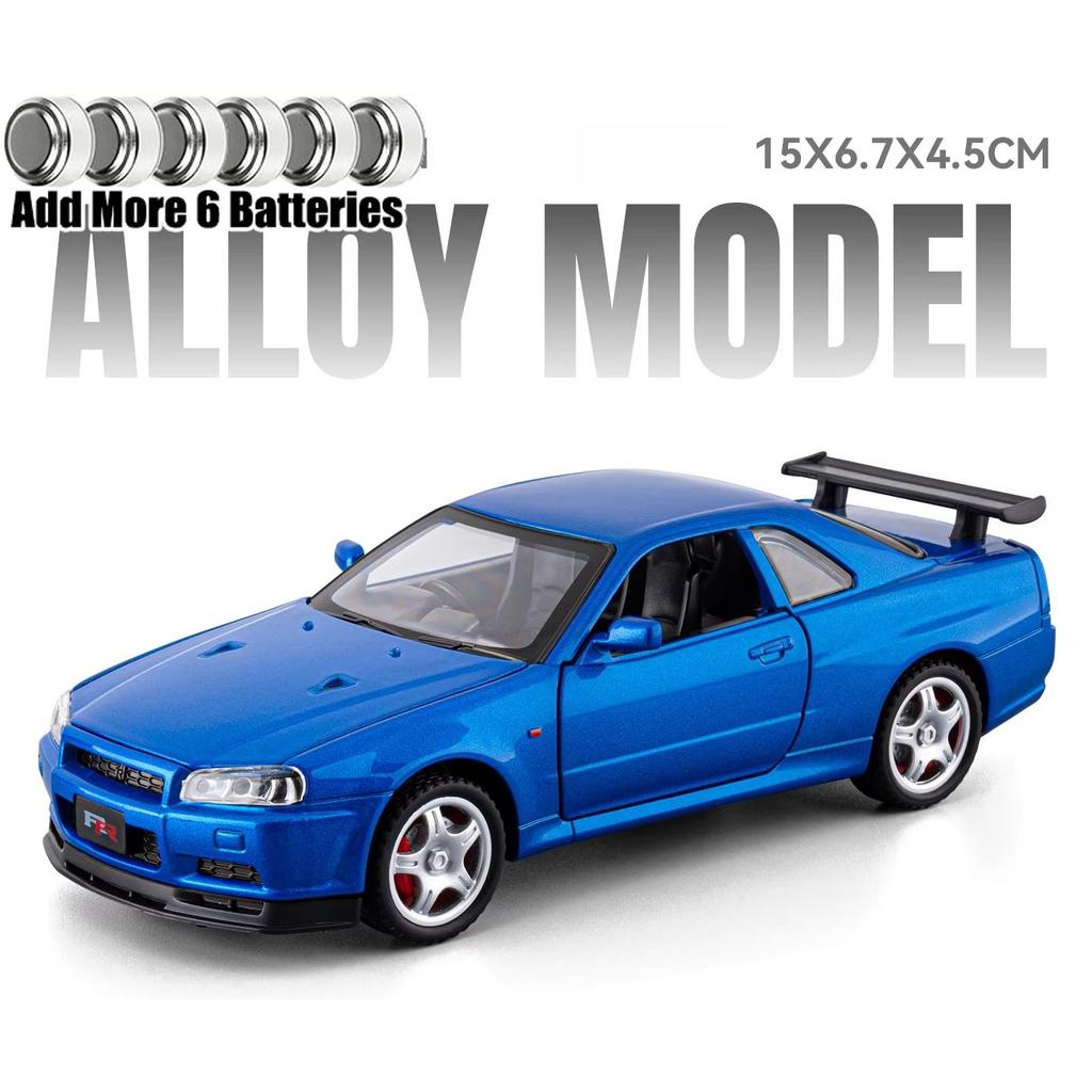 1/32 Alloy Metal Diecast Model Car Compatible with Nissan Skyline GTR R34 BNR34 Display Stand Creative Desktop Home Decorations