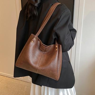 Bolsas de ombro de couro simples retrô para mulheres, novas bolsas da moda em cores sólidas, bolsas da moda, bolsas de grande capacidade