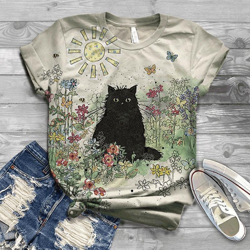 New Cat Round Neck 3D Printed Short Sleeve Summer Women's T-shirt
