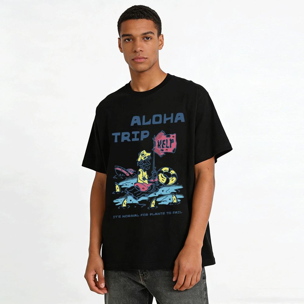 Aloha Trip Help Print Funny Survival Graphic Vacation Tee Pure cotton T-shirt