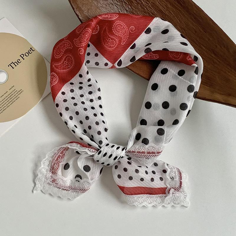Silk scarf neck small square scarf new multi-color versatile headscarf summer women's pastoral lace headband hair accessories decorative small scarf