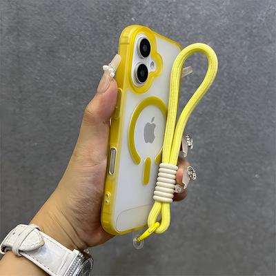 Luxury Magnetic Lanyard Translucent Case For iPhone 16 15 14 13 12 Pro Max 16 Plus For Magsafe Wireless Charge Matte Back Cover