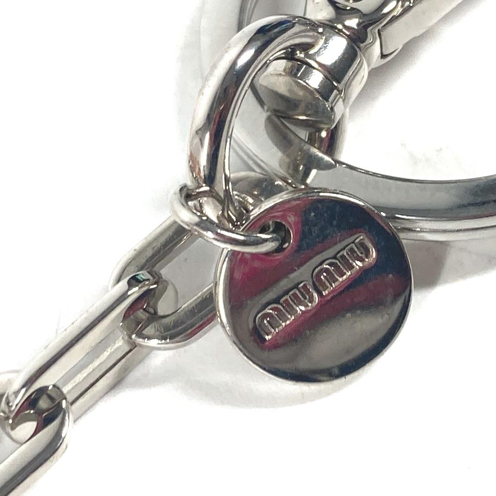 MIUMIU Rhinestone heart Bag Charm Key Holder Metal Silver