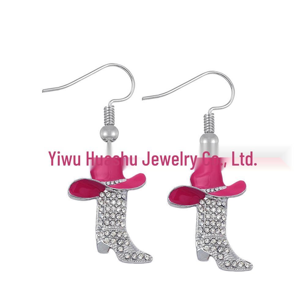 Christmas Series Colorful Drip Oil High Boots Rhinestone Dangle Earrings
