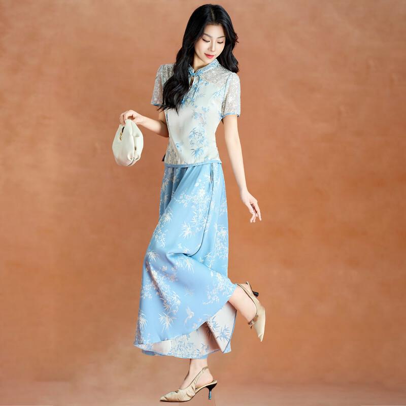 Kebeier New Chinese Style Printed Two-Piece Pants Set 2XL
