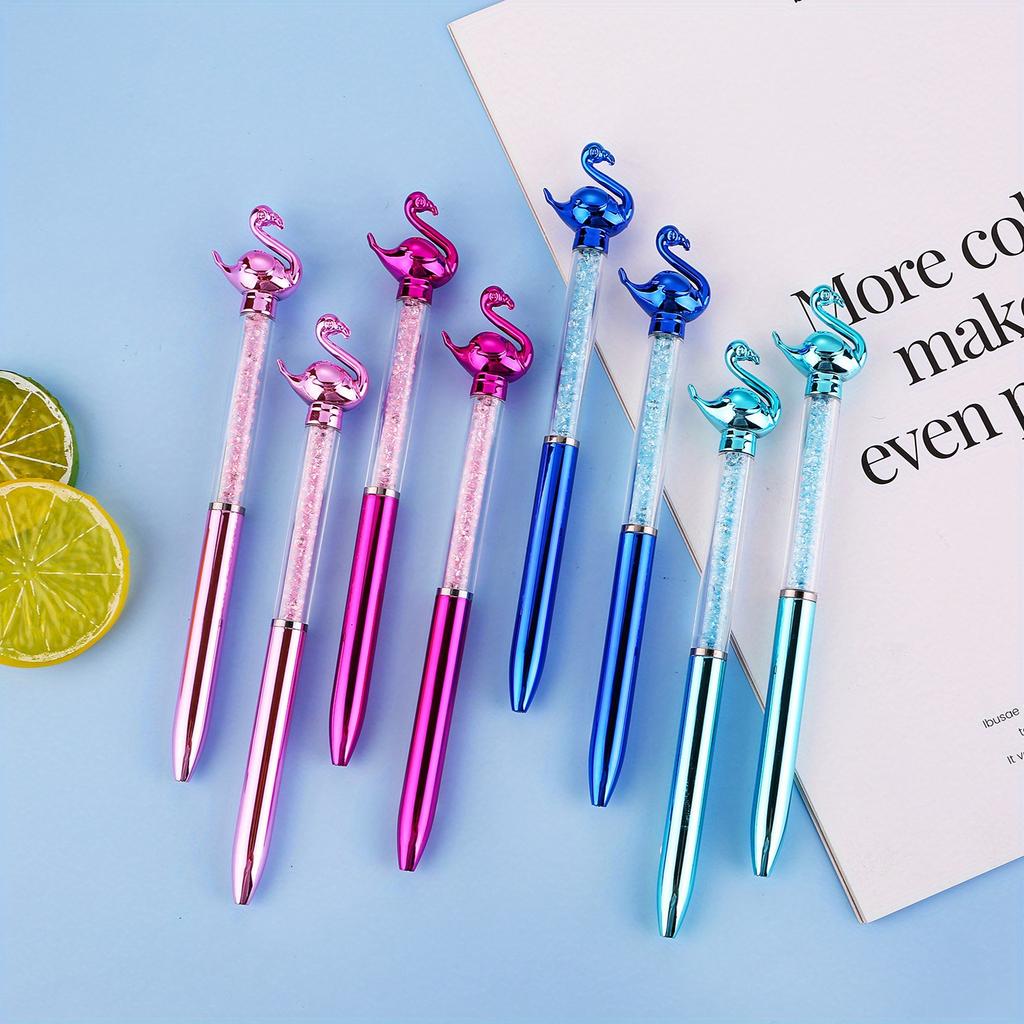 Back To School Season 10pcs 0.7mm Imitation Metal Flamingo Shape Imitation Crystal Ballpoint Pen Creative Rotary Ballpoint Pen