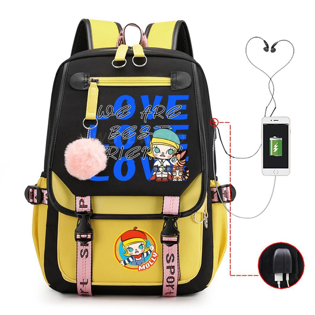 Jasmín Roztomilý Potlačený USB Rozhranie Veľká Kapacita Študentský Voľnočasový Školský Batoh