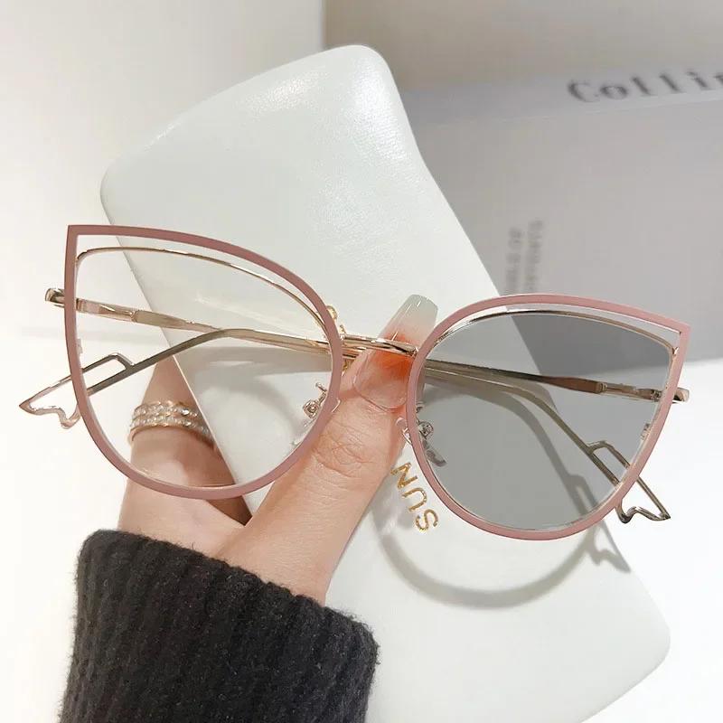 

Color Changing Blue Light Blocking Glasses Women Men Stylish Photochromic Glasses Ladies Cat Eye Optical Spectacle Eyeglasses as picture