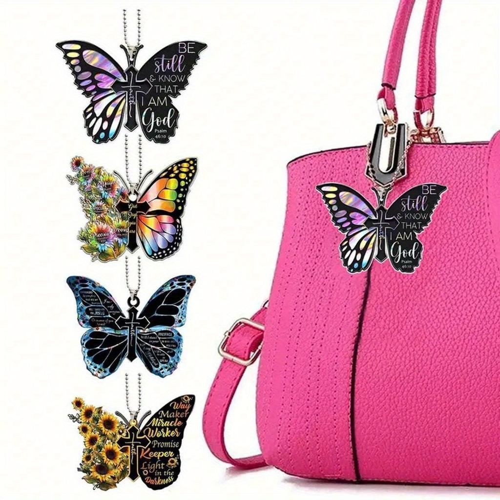 Exquisite Colorful Black Butterfly Cross Pendant, Bicycle Rearview Mirror Decor, Keychain, Holiday Gift