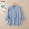 ZANZEA Women Casual V-neck Solid Color Loose 3/4 Sleeve Blouse