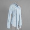 Fashion Cotton Strap Shirt for Women Spring Autumn Bandage Elegant Solid Color Slim Fit Top Commuting Casual Simple Long Sleeve Blouse Sweet Clothing
