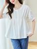 Asymmetrical Pleated Short-Sleeve Shirt - 2026 Summer Loose Round Neck Top