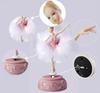 White/Pink Ballerina Music Box Figurine Plays Swan Lake, Hand-Painted Ballet Girl Feather Skirt Musical Gift for Birthday