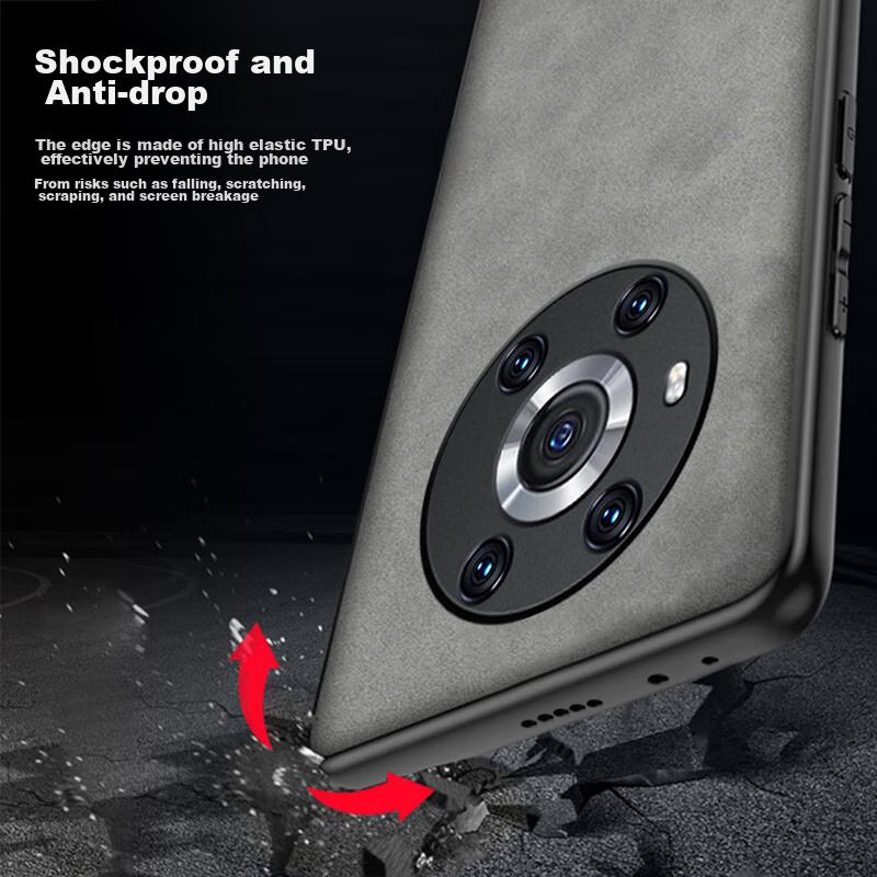 Honor Magic3 Phone Case, Magic3 with Full Lens Protection, Silicone Soft Edge, Shockproof, Ultra-Thin, Simple And Leather Texture Case, Quiet Black
