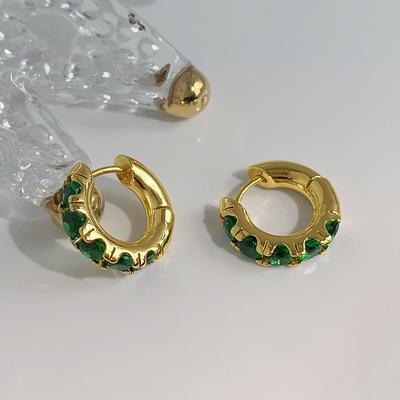 European and American Grandmother Green Crystal Earrings Women's Gold Retro Earrings Ear Buckles Earrings Light Luxury Niche High-end Earrings