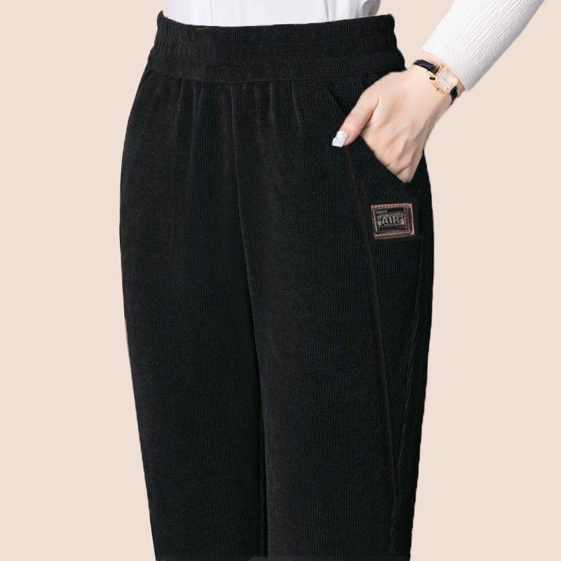 Women's High-Waist Elastic Corduroy Harem Pants - Thickened Velvet for Autumn/Winter