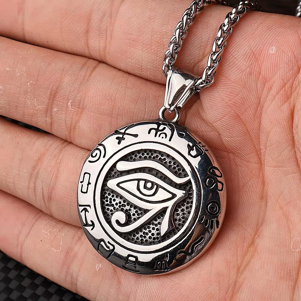 Naszyjnik Wisiorek Amulet Talizman Oko Horusa Starożytny Egipt Egipski Leczenie Ochrona Biżuteria ze Stali Nierdzewnej Prezent Hip Hop Rock Goth Gotycki