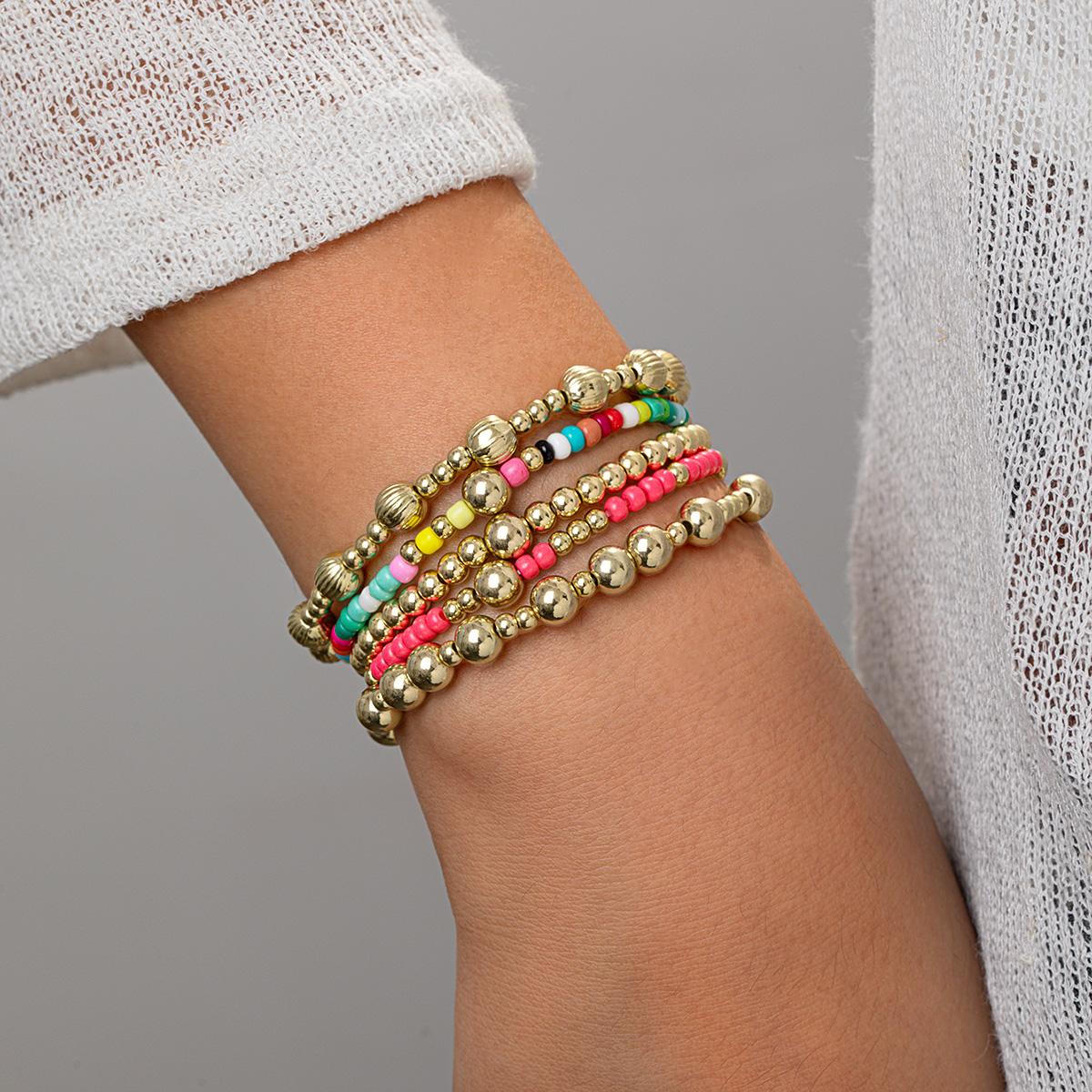 

5 Bohemian style colorful rice bead bracelets with multiple layers of CCB bead bracelets for women, set for daily versatility