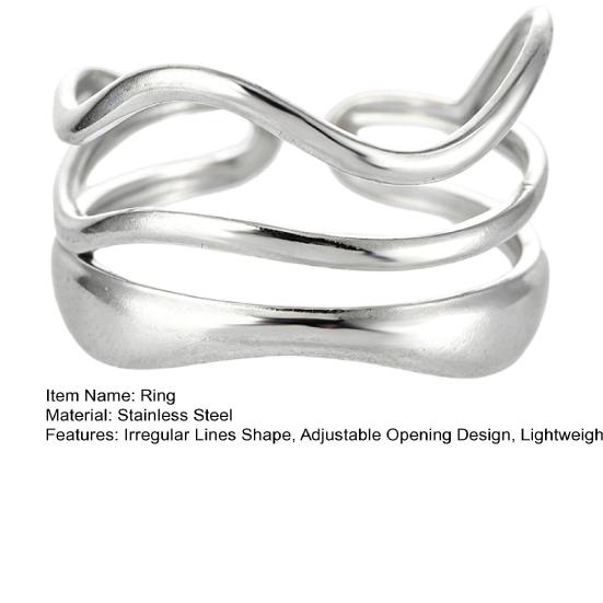 Women Ring Three Layer Irregular Lines Shape Adjustable Opening Design Finger Ring Stainless Steel Finger Band Versatile Jewelry Gift