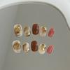 10Pcs French Handmade Short Press On Nails Floral Design Full Cover Stick On False Nails