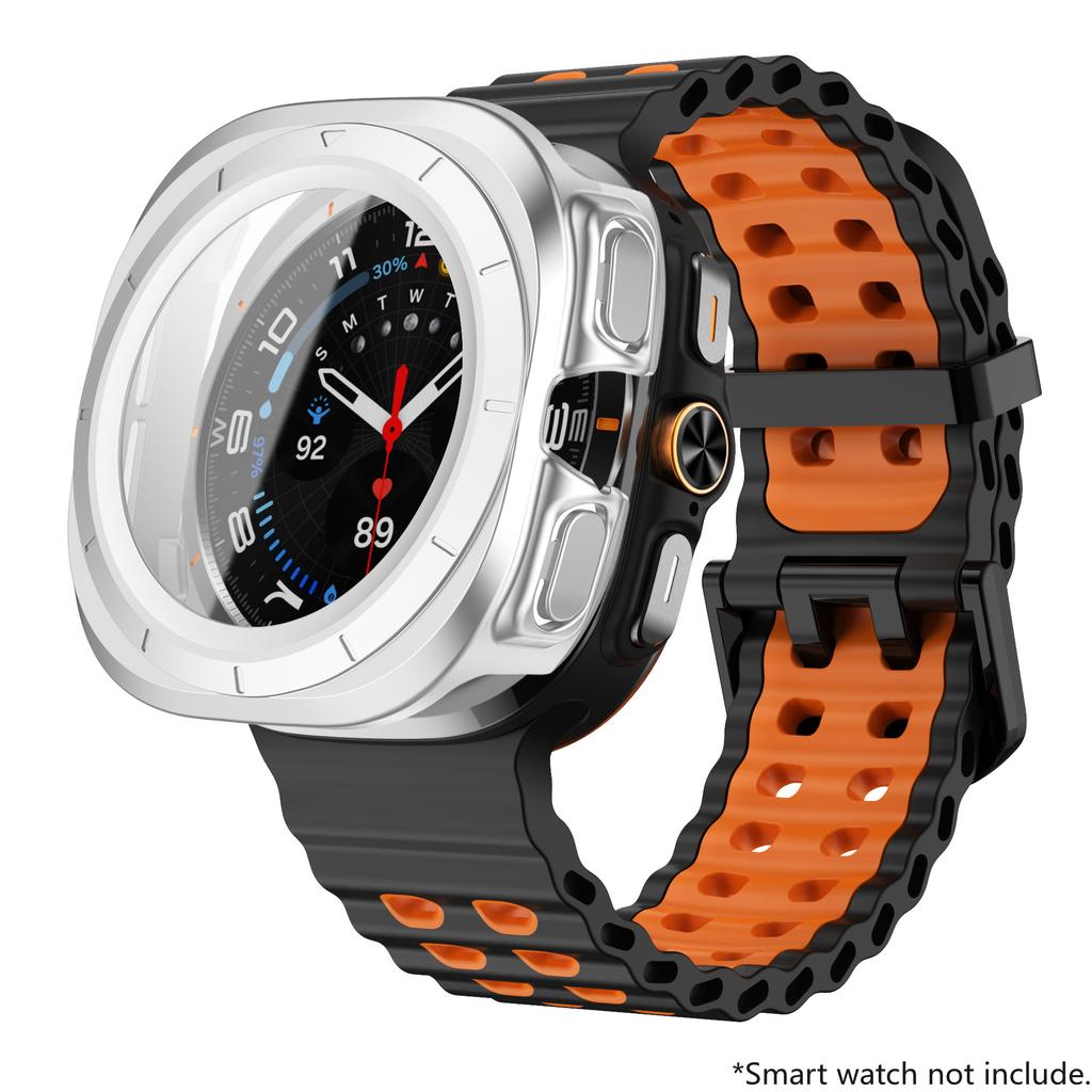 Glass+Case+Band For Samsung Galaxy Watch Ultra Strap 47mm Sport silicone Bracelet for Galaxy Watch Ultra 7 47 Strap Accessories