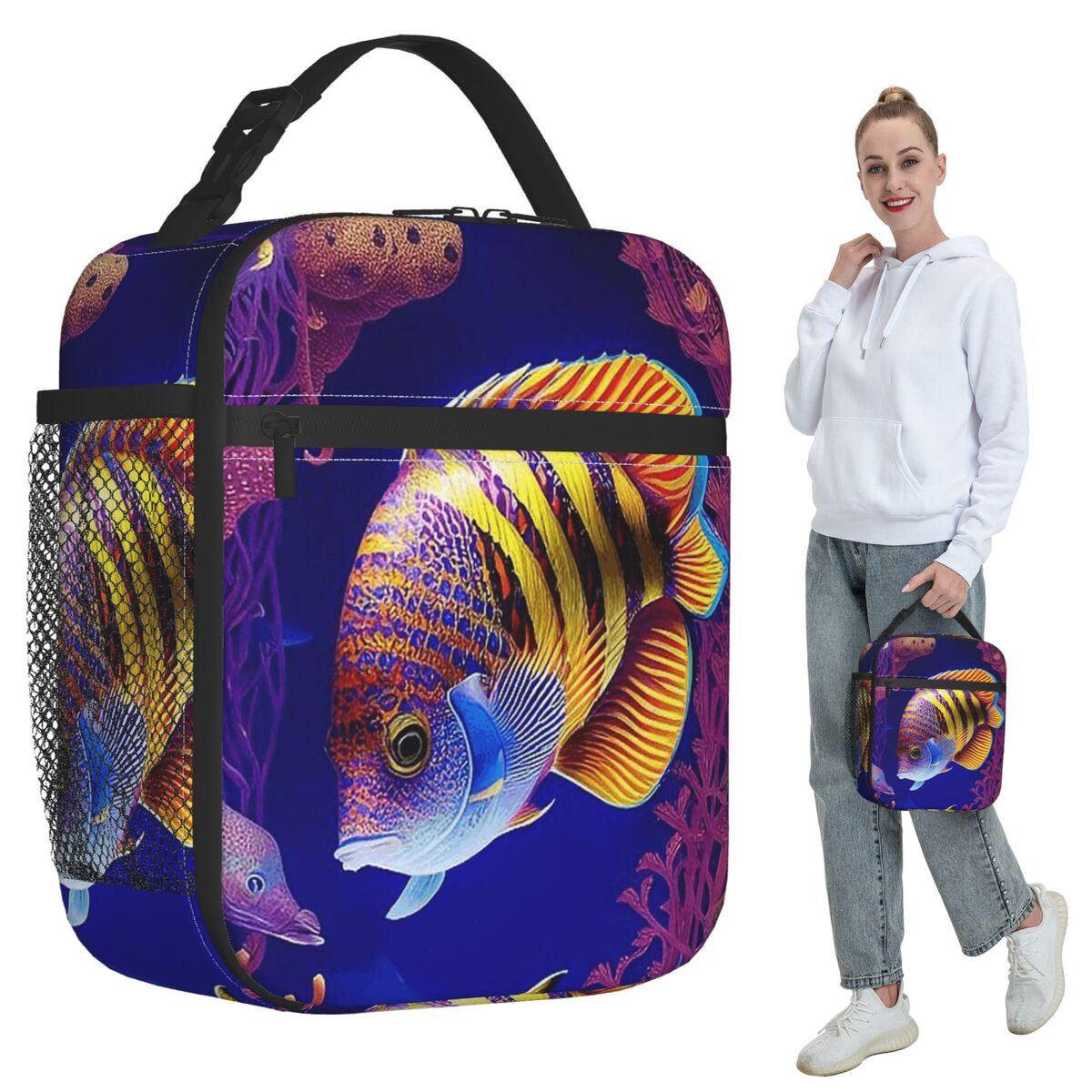 Colorful Fish In The Ocean Tropical Fish Insulated Lunch Bag for Kids School Cooler Thermal Food Box Tote Lunch Boxes Container One Size