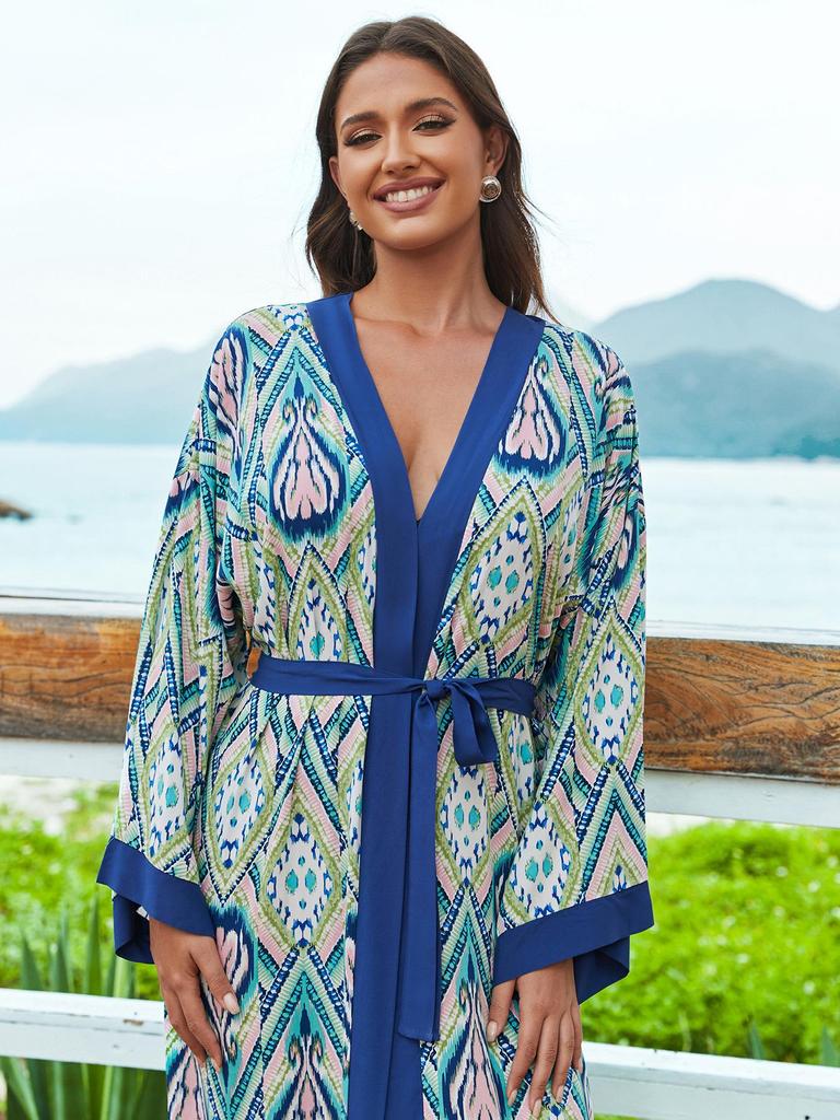 2024 European-American Rayon Beach Cover-up Cardigan: Bikini Swimsuit Sunscreen Shirt