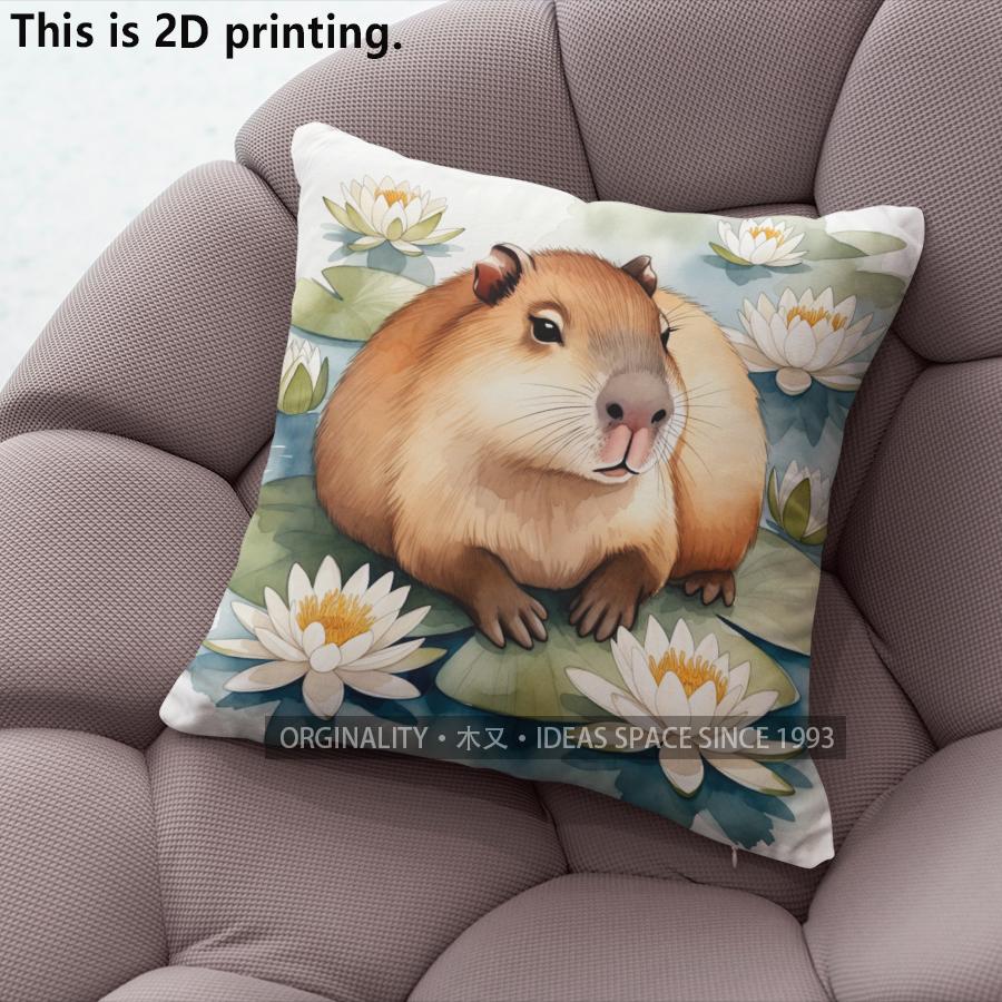 Cute Capybara Lotus Watercolor Throw Pillow Covers Pattern Cushion Cover Suitable For Sofa Bedroom Car Pillow Cover