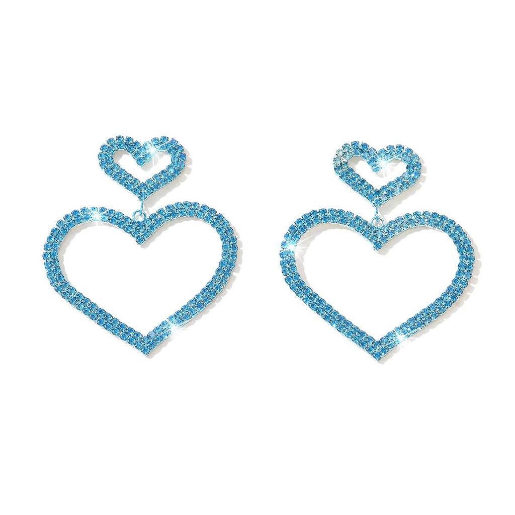 Luxury Shiny Double Heart Diamond Stud Earrings