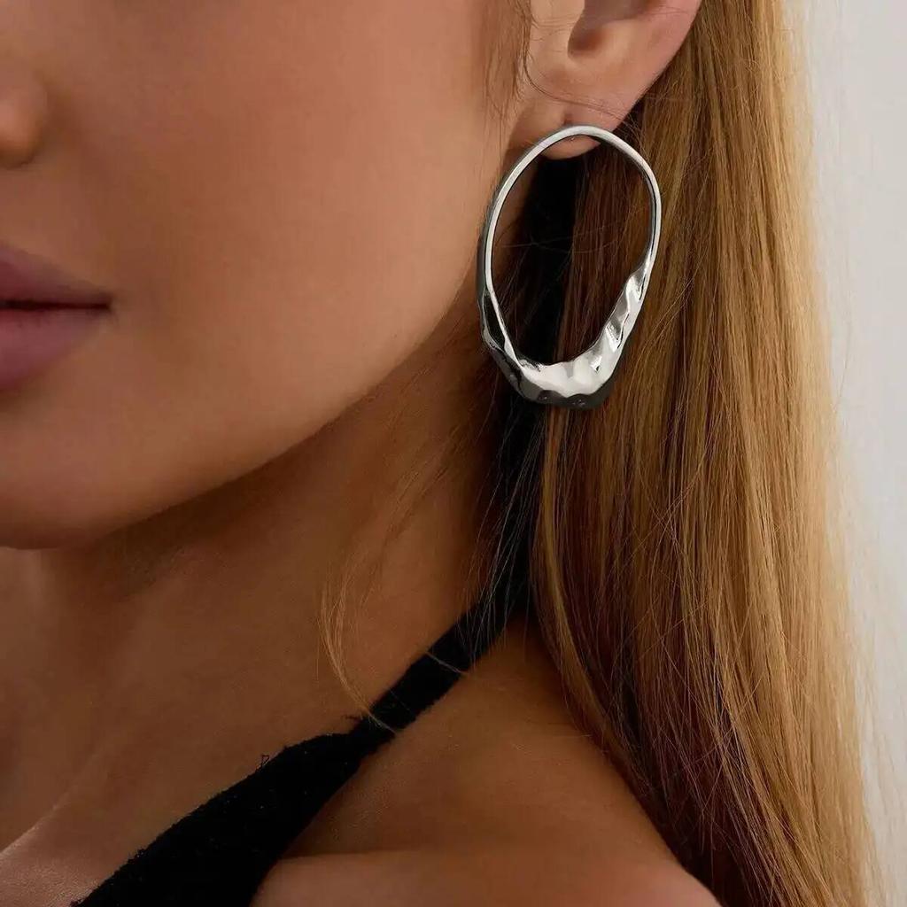 SHIXIN Vintage Metal Geometric Hollow Stud Earrings Women Exaggerated Gold Color Irregular Textured Piercing Ear Jewelry Gift