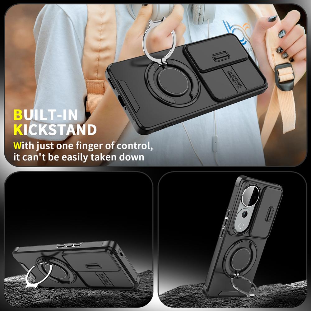 KEYSION 360°Rotating Ring Stand Phone Case for VIVO V40 Pro 5G Slide Camera Protection Magnetic Shockproof Cover for VIVO V40 5G