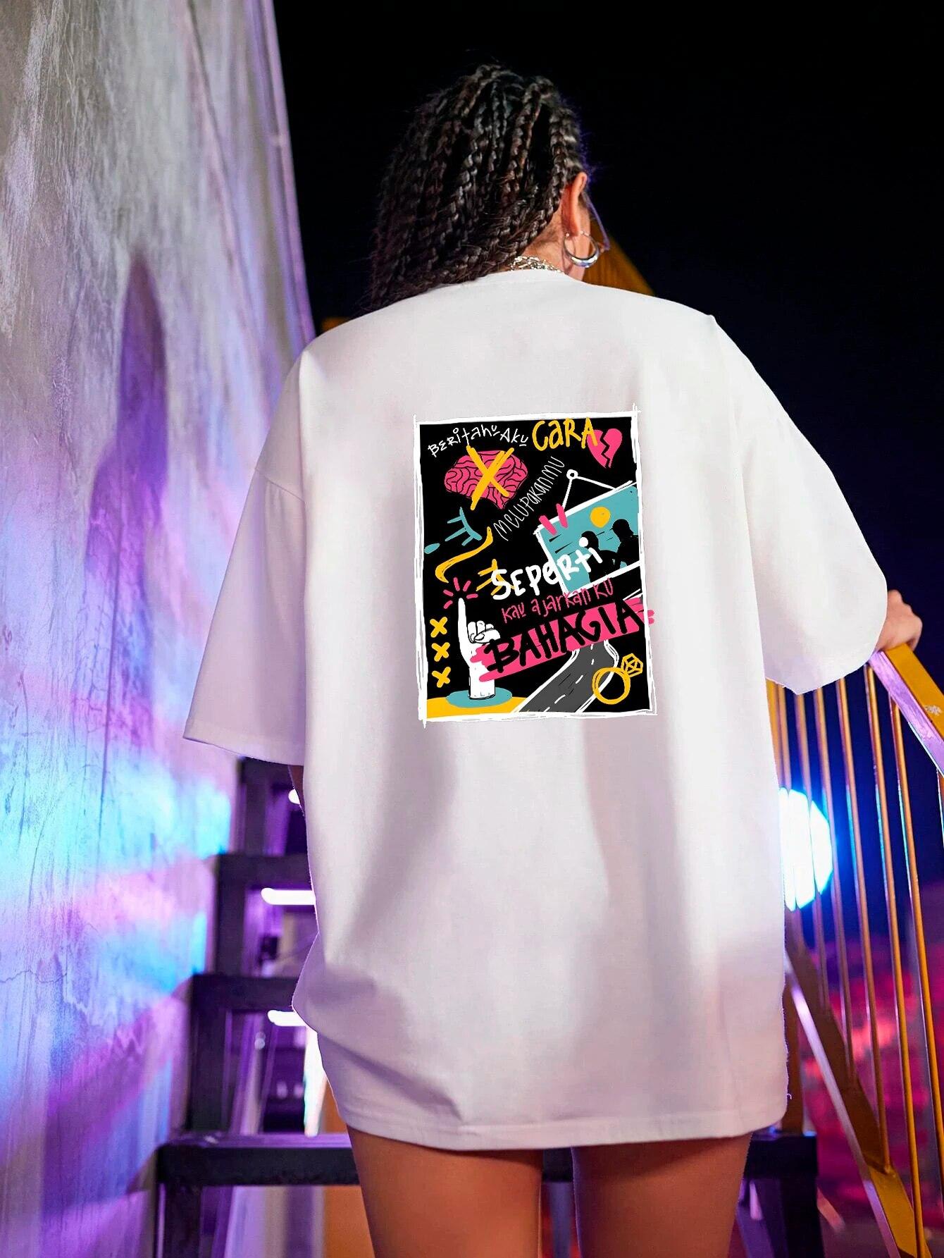 

Футболки унисекс в стиле панк-граффити Y2k, футболка с короткими рукавами, уличная одежда унисекс, женская повседневная свободная футболка большого размера с плечами, летняя 4XL