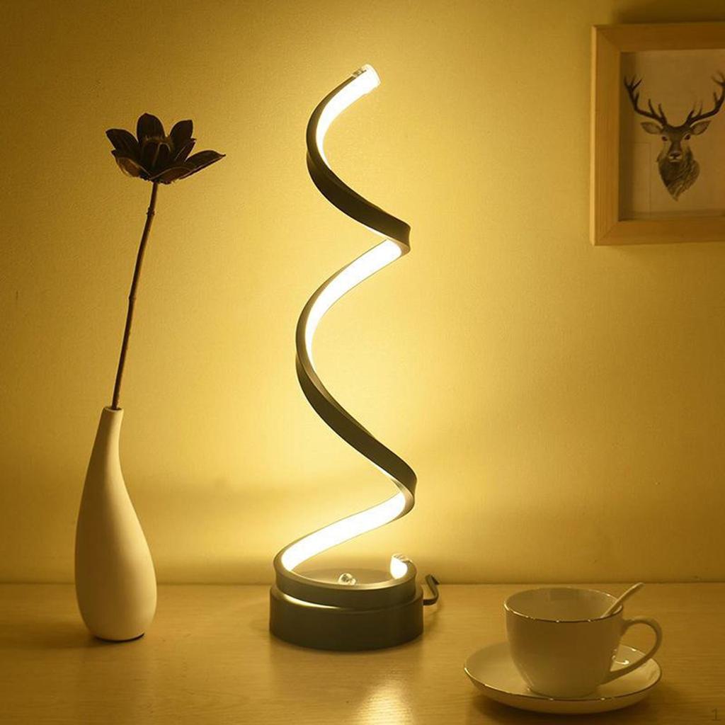 Moderne Spiral-LED-Tischlampe Gebogene Schreibtischlampe für Schlafzimmer Schwarz Warmweiß