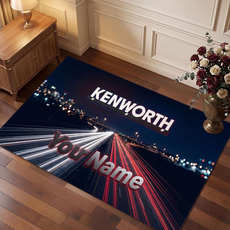 Kenworth Personalized Crystal Velvet Carpet, Customized Name Text Soft Anti‑Slip Rug for Living Room Bedroom