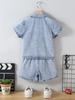 Boys' Two-Piece Casual Outfit: Versatile Short-Sleeve Collared Shirt with Star Pattern and Matching Loose-Fit Shorts Set (Spring/Summer Collection)