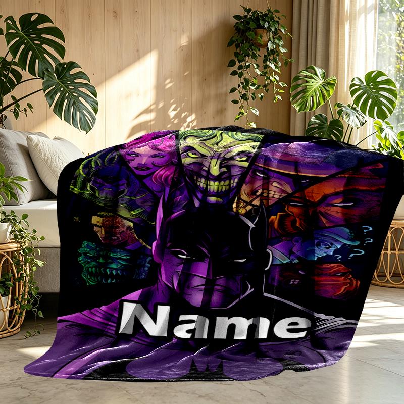 Custom Name Personalized Batman Print Blanket, Home Decor, Bedroom, Sofa, Camping, Couch, Gifts for Birthday Christmas