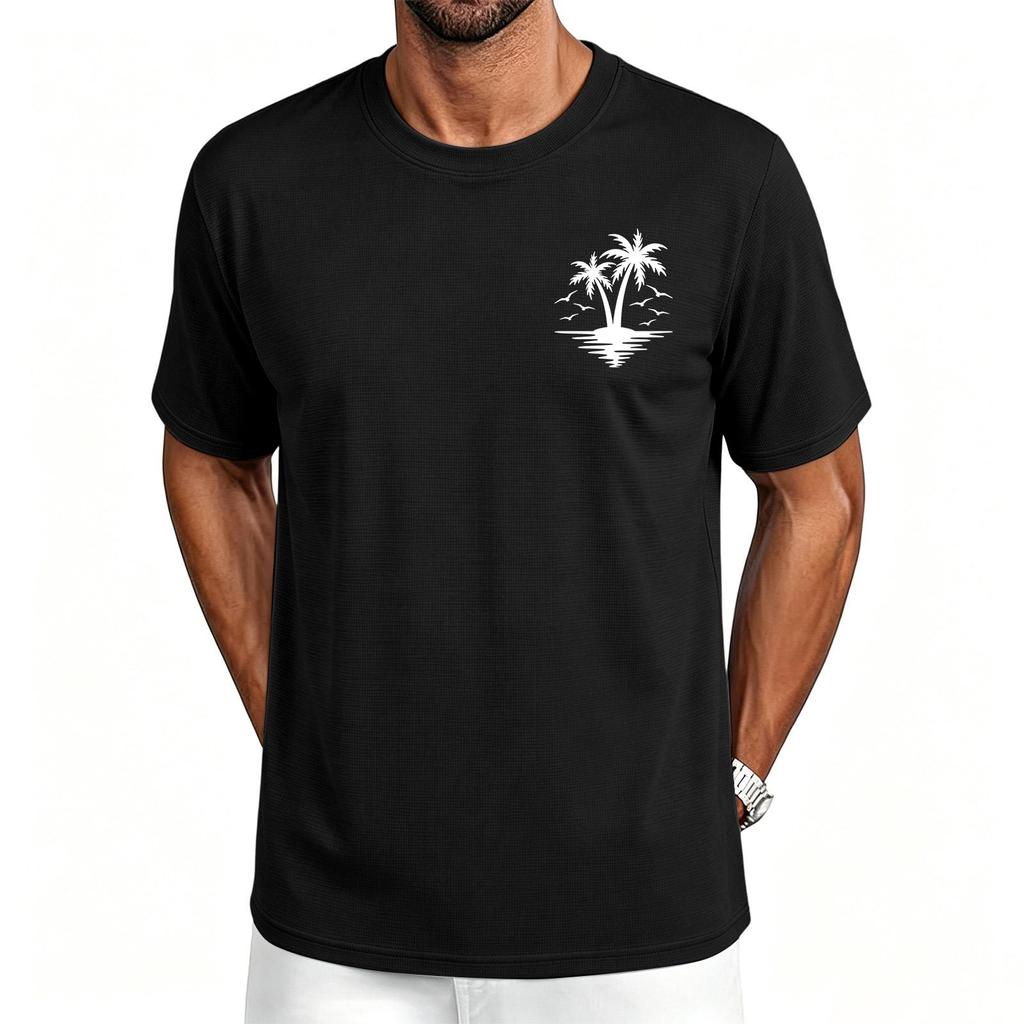 Men's Hawaiian Print Casual Crew Neck T Shirt Breathable Quick Dry Sports Short Sleeve Tee Lightweight Summer Shirt