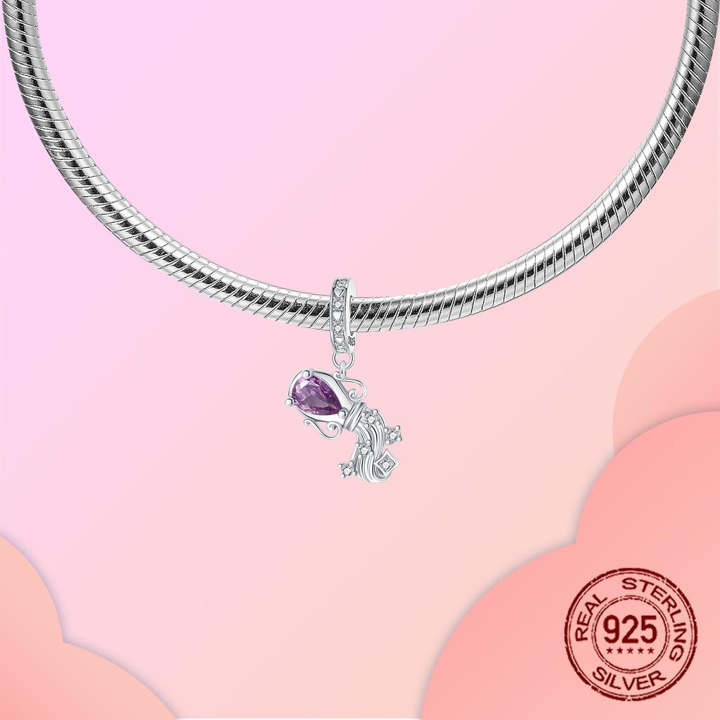 copper 12 Constellations Aquarius Purple Zircon Pendant Charm Compatible With Authentic Charm Bracelets Women Do It Yourself Jewellery Gift