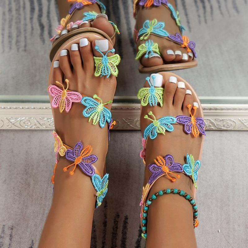 New Set of Toes Colorful Wind Women's Sandals Holiday Lightweight Butterfly Large Size Beach Shoes