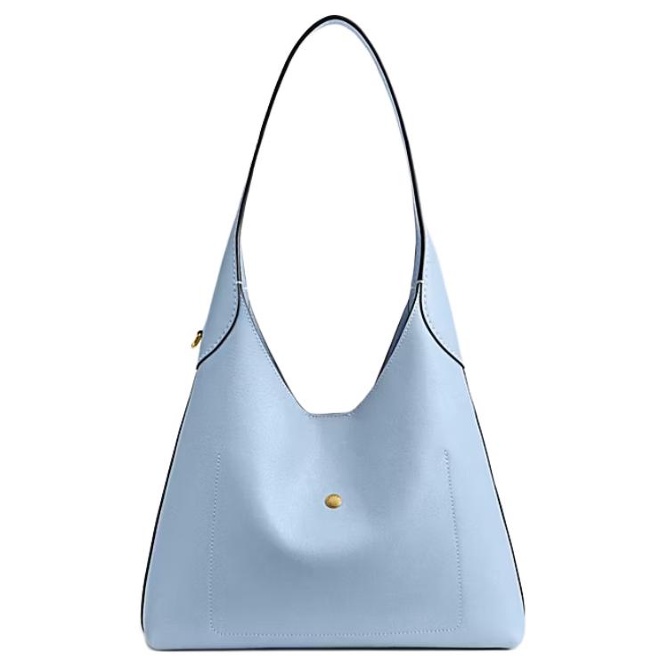 Coach Brooklyn Shoulder Bag, Pebbled Leather Light Blue Gold Hardware Women's Handbag, Casual Daily Travel Commute CU068-B4PUB
