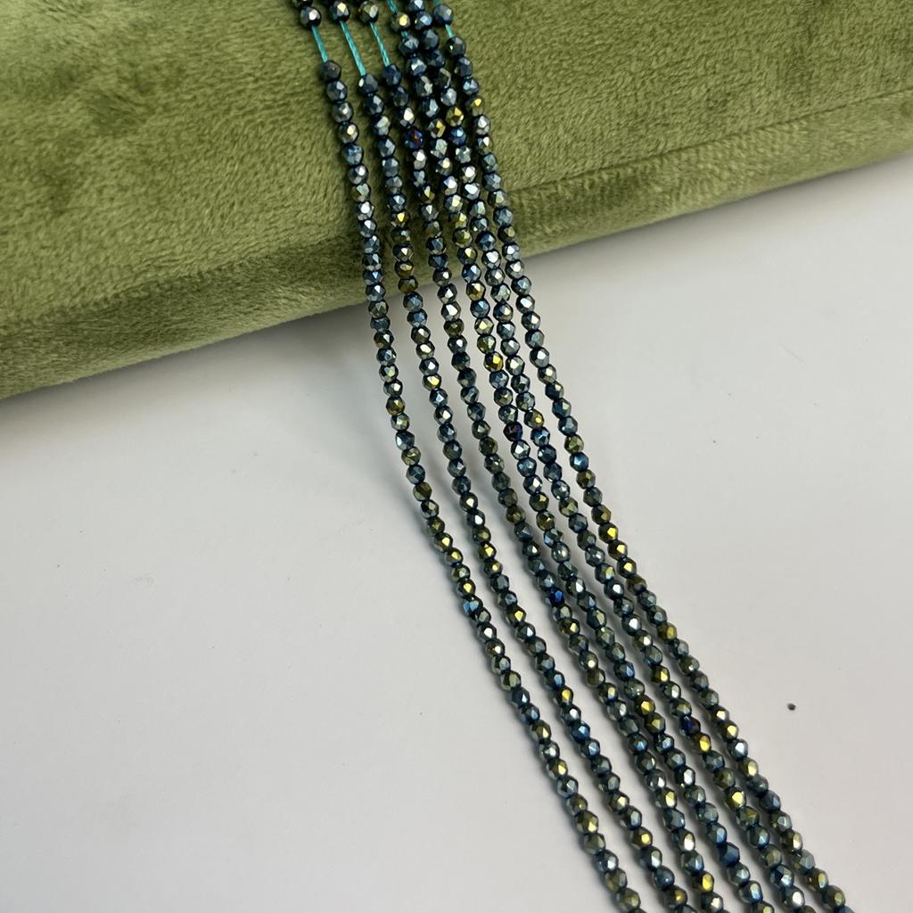 5String, Small Beads 2mm/3mm, Green Iridescent Plated Glass Beads, Loose Spacer Beads for Jewelry Making DIY Necklace Bracelet Accessories 38cm