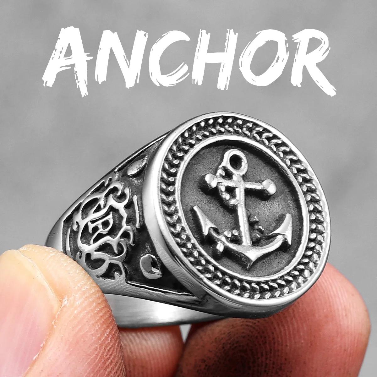 Ancre Phare Océan Marin Navire Bagues Homme Acier Inoxydable Punk Vintage Trucs Cool Bijoux de Mode Pour Femmes Cadeau 9 white