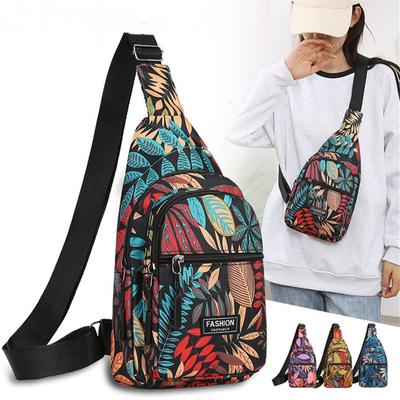 Fashion Outdoor Travel Hiking Cycling Chest Bag for Women Colorful Floral Leaves Print Sling Backpack, Fashion Multi Pockets Crossbody B
