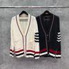 TIME BREATHE Unisex V-Neck Sweater Cardigan - Autumn/Winter Cable Knit with Four Stripes